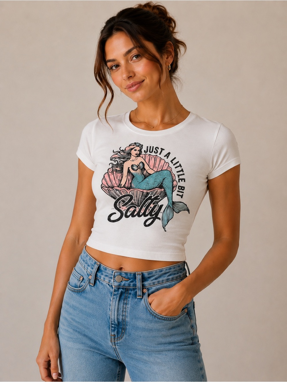 Wild Fable Mermaid Crop Top Just A Little Bit Salty Graphic Baby Tee XS NWT